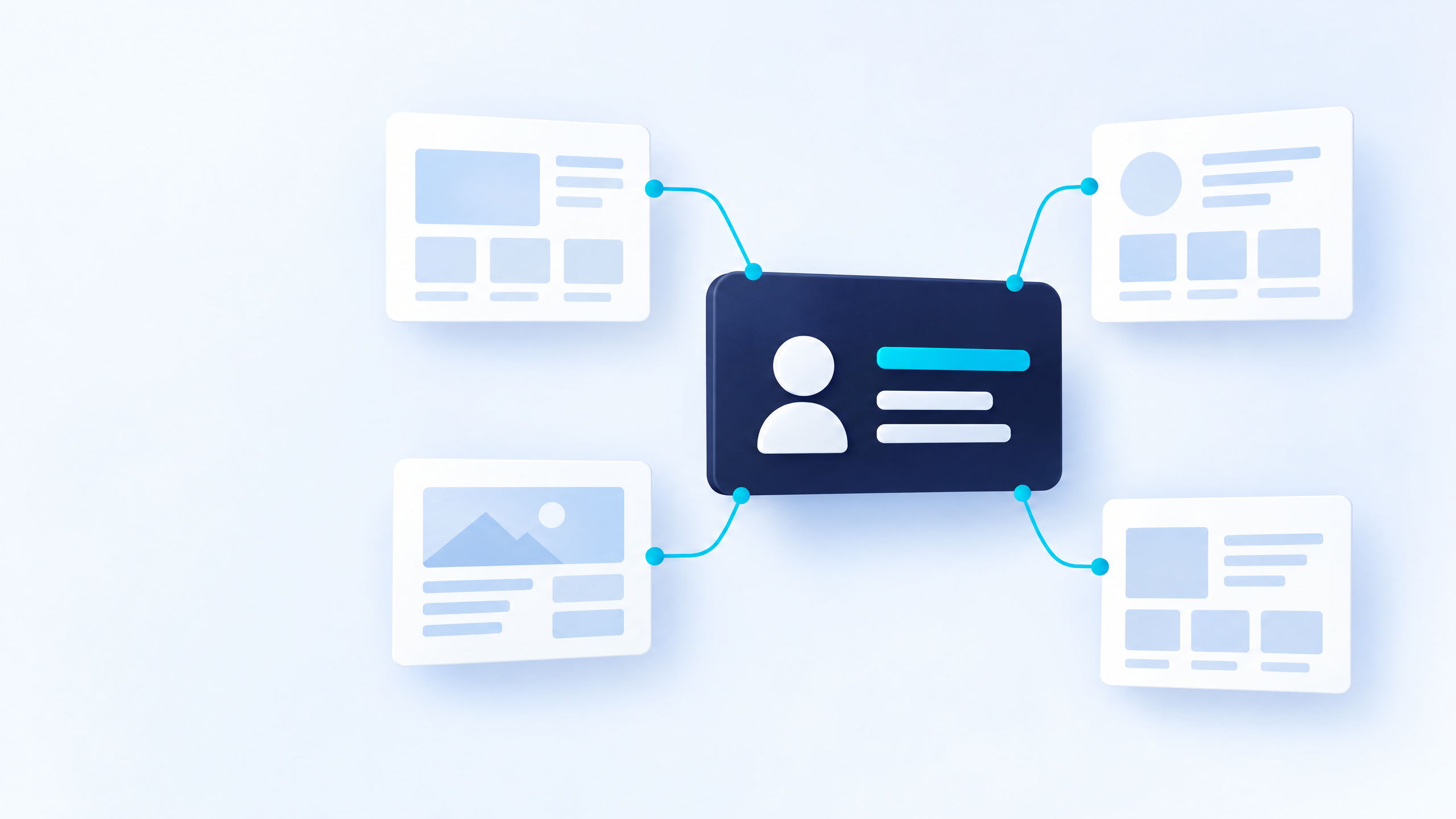 Diagram showing one clear business identity connecting a home page, about page, services, and articles