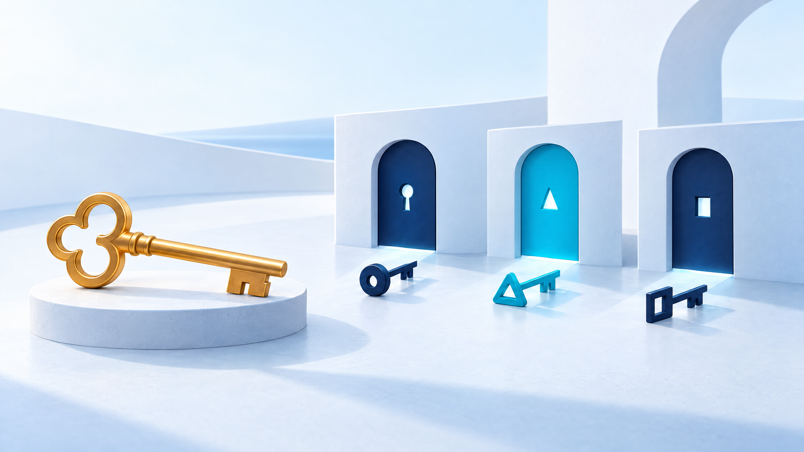 A calm illustration of a single oversized key beside smaller keys assigned to specific business jobs